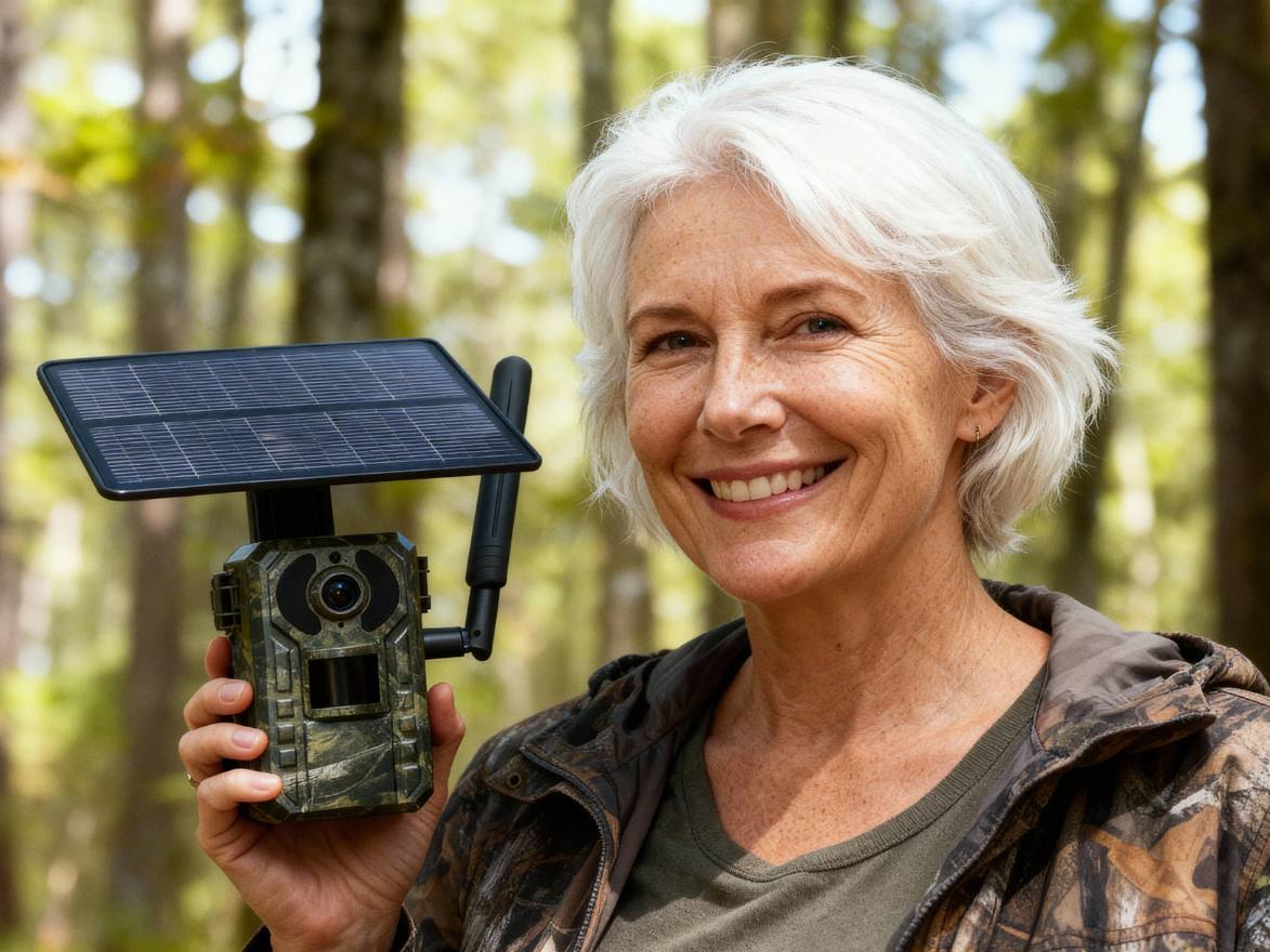 Caméra de chasse 4G fixée à un arbre sous la pluie pour la surveillance extérieure par tous les temps